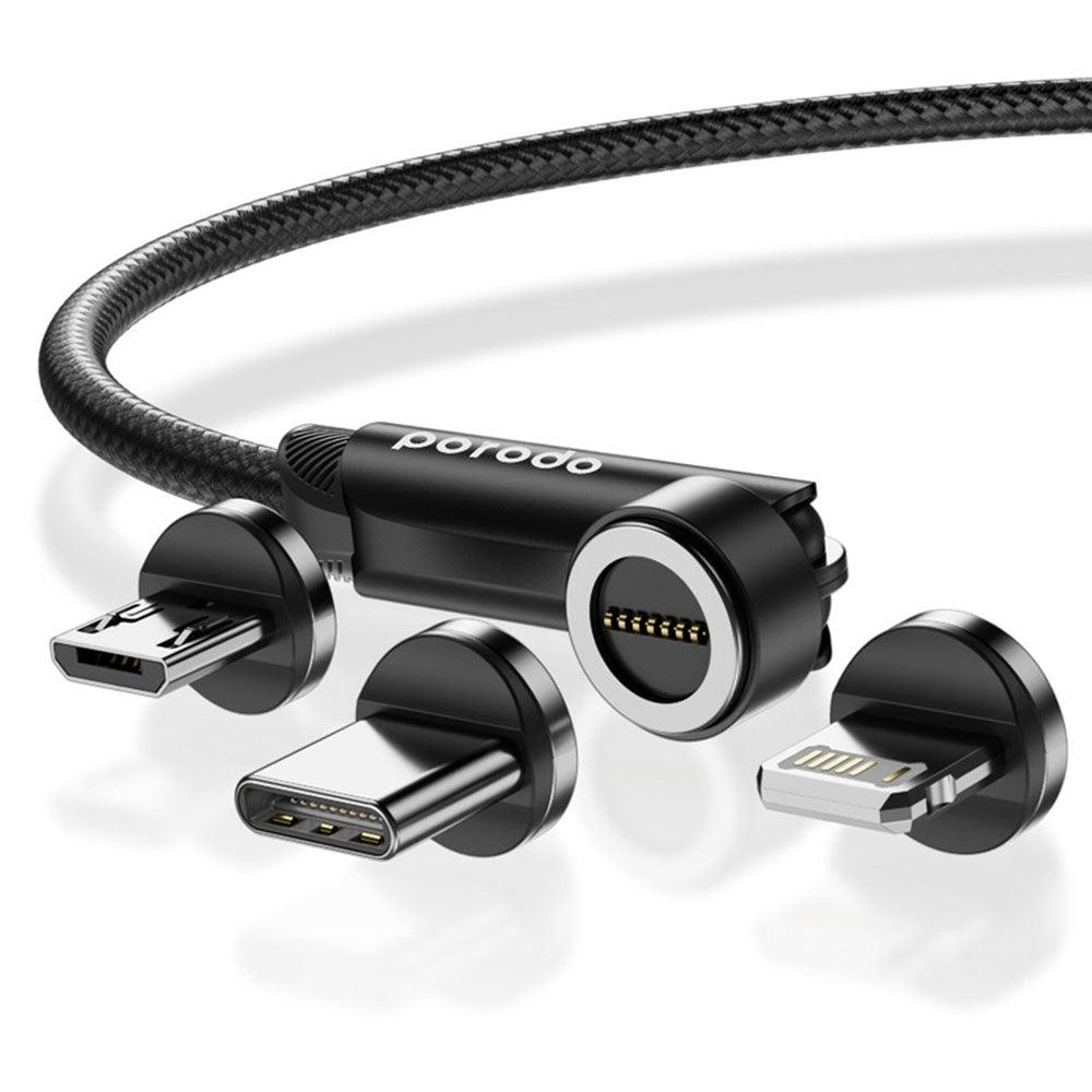 كابل شاحن موبايل 3 في 1 بموصل مغناطيسي بورودو يو اس بي إلى تايب سي + ميكرو + لايتنينج