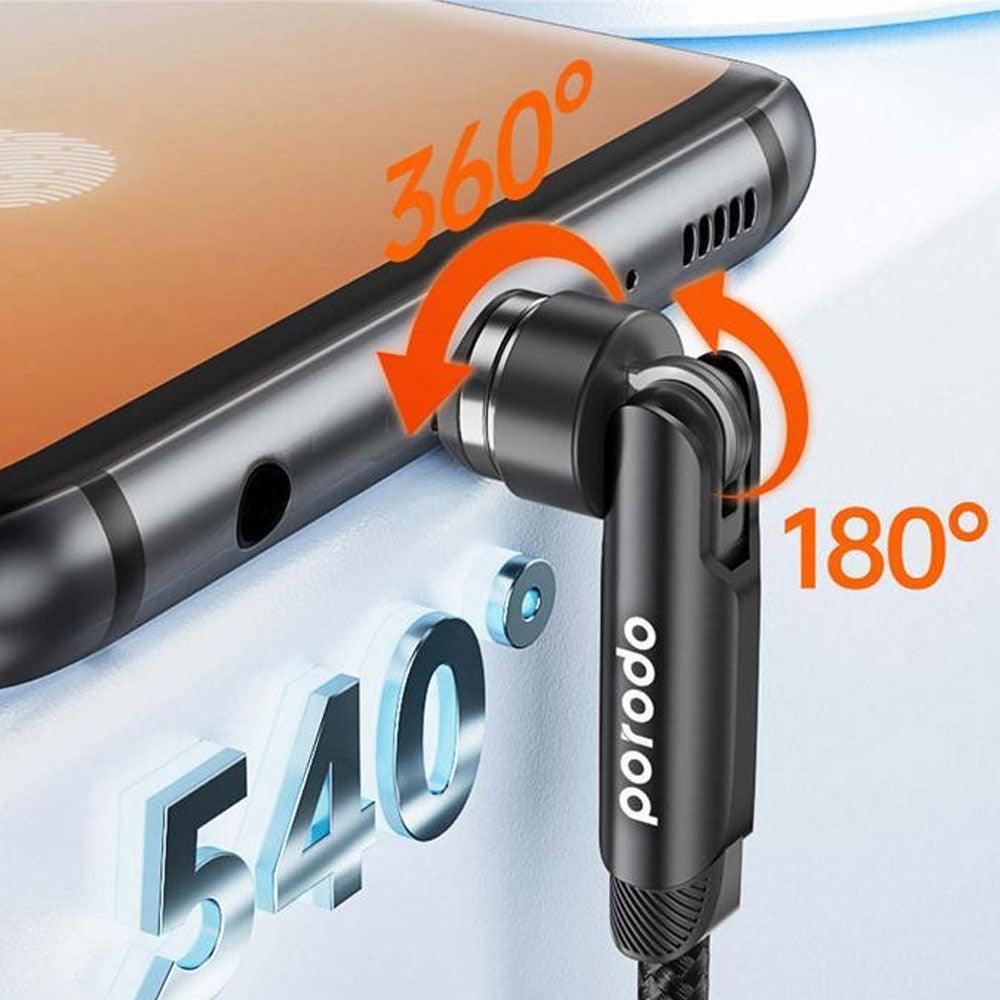 Porodo PD-31MGC-BK 3in1 USB To Type-C + Lightning + Micro Rotating Connector Magnetic Cable