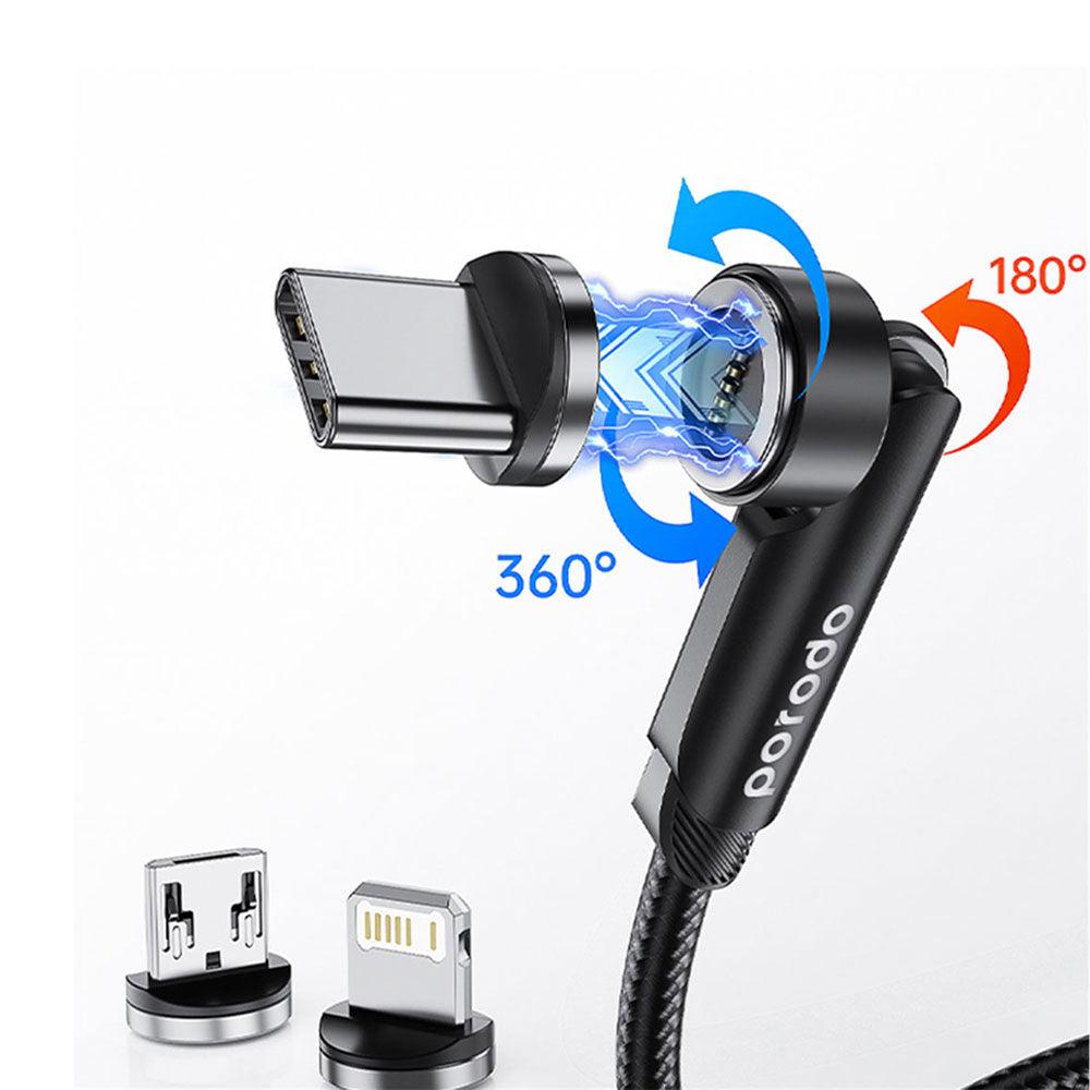 كابل شاحن موبايل يو اس بي إلى تايب سي + ميكرو + لايتنينج 1متر PD-31MGC-BK