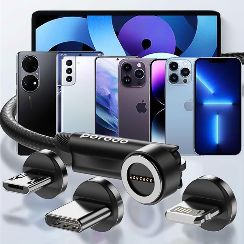 Porodo PD-31MGC-BK 3in1 USB To Type-C + Lightning + Micro