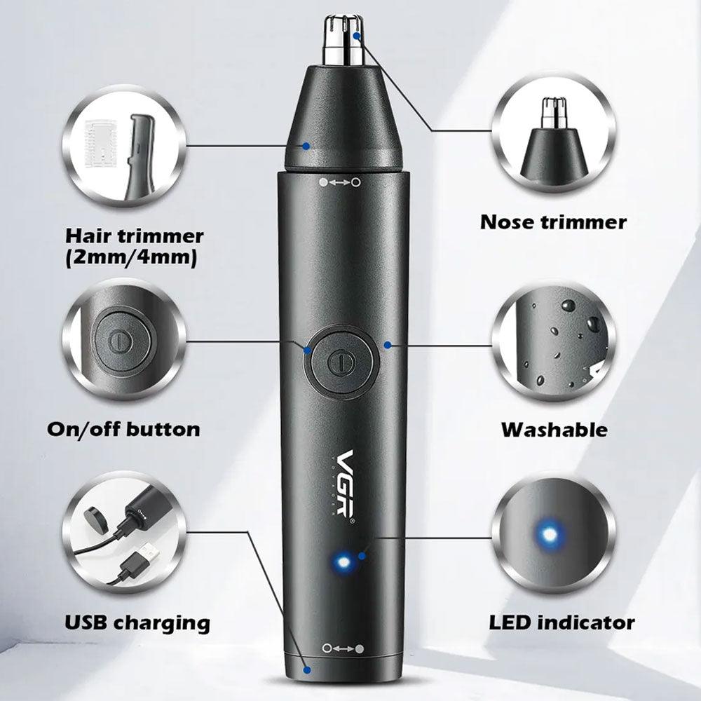 ماكينة تشذيب شعر الأنف والشعر 2 في 1 في جي ار بروفيشنال V-613