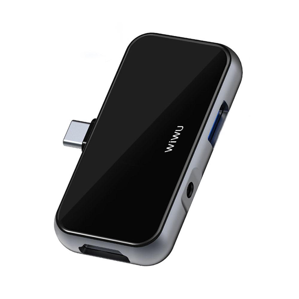 WiWU Alpha T5 Pro 4in1 Type-C To USB 3.0+HDMI+AUX+Type-C HUB Converter - Gray