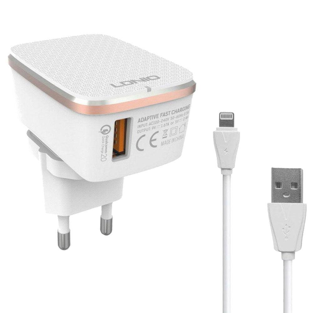 Ldnio A1204Q QC2.0 Wall Charger Lightning Cable 18W Fast Charging