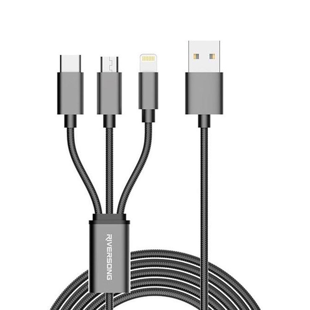 Riversong Infinity 05 C58 USB To (Type-C + Micro + Lightning) 3in1 Cable 3A Fast Charging 1m - Black - Kimo Store