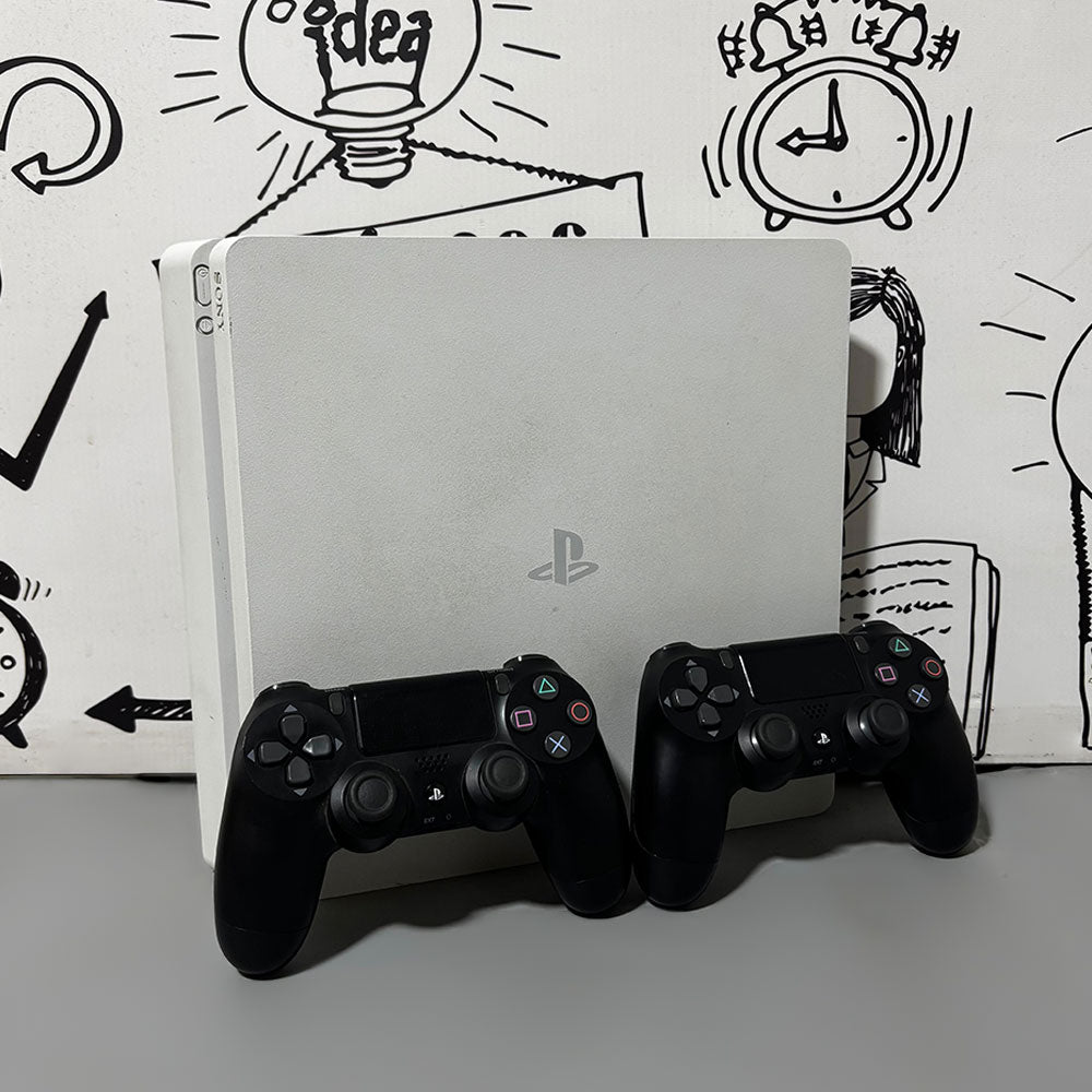 Sony PS4 Slim Console 500GB White Edition + 2 x Dualshock Wireless Controller Ver 11.5 (Original Used)