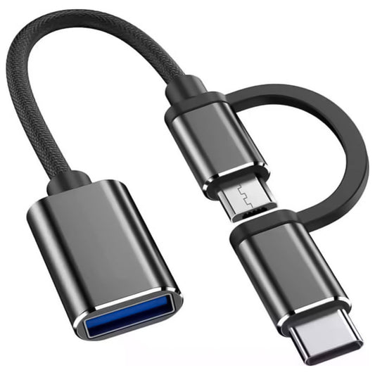2in1 USB To Micro + Type-C OTG Converter - Black