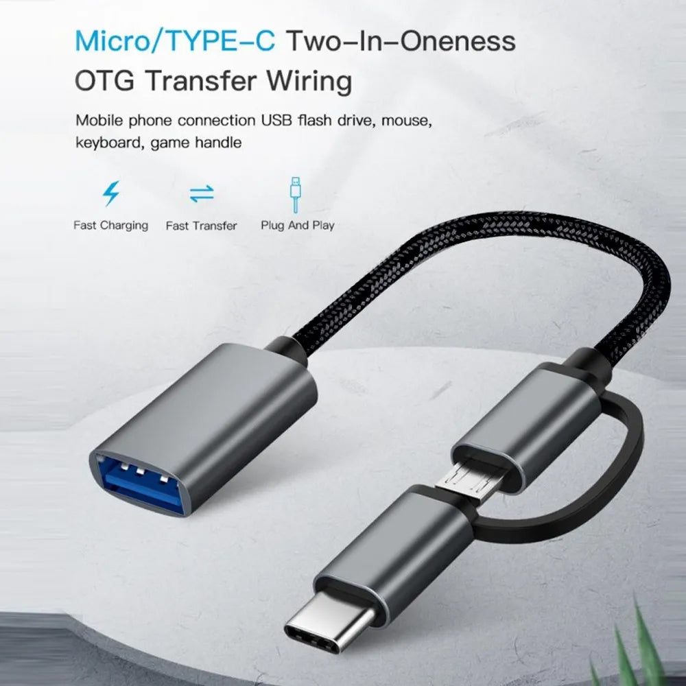 2in1 USB To Micro + Type-C OTG Converter - Black
