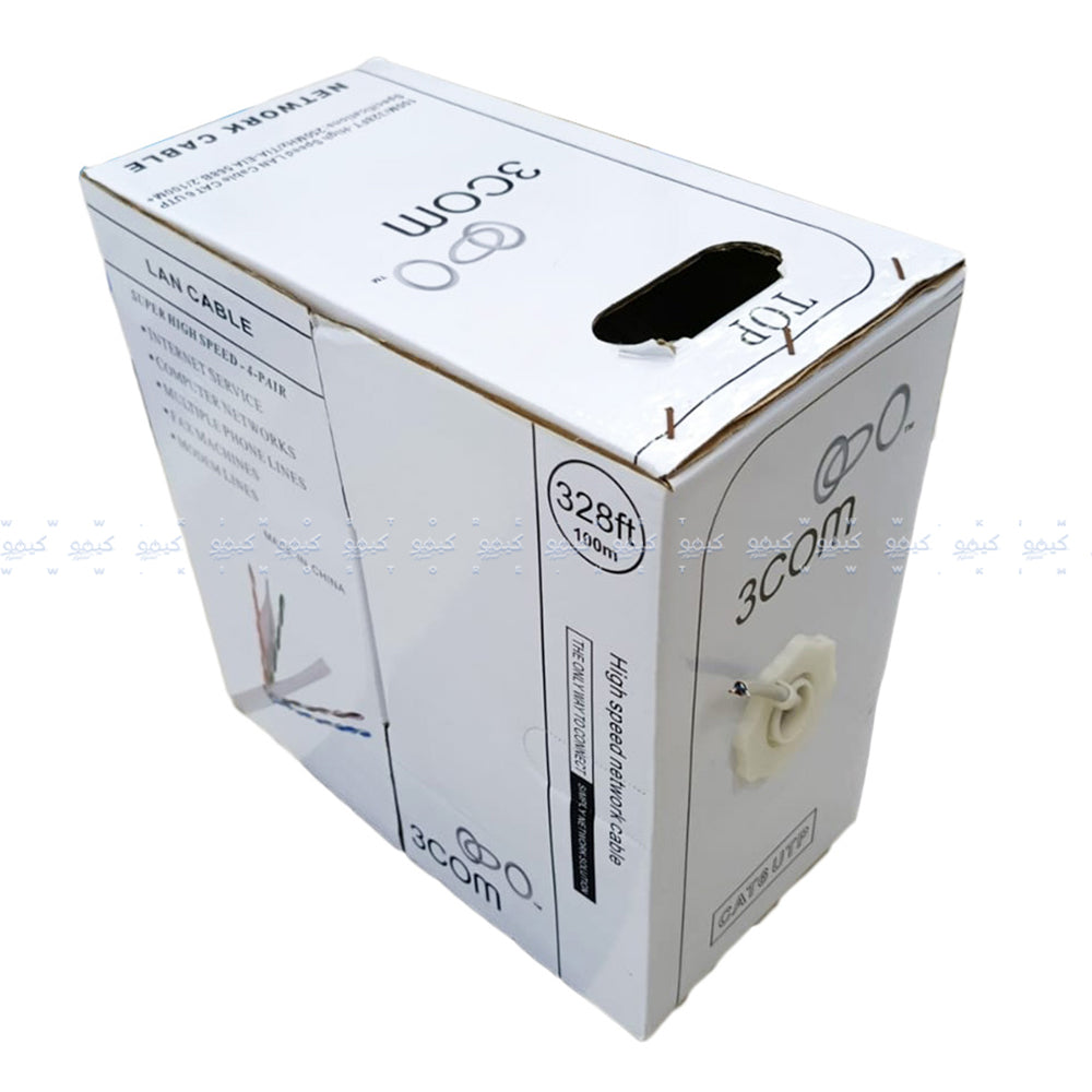 كابل نت وورك 3 كوم 100 متر Cat6 UTP - ابيض