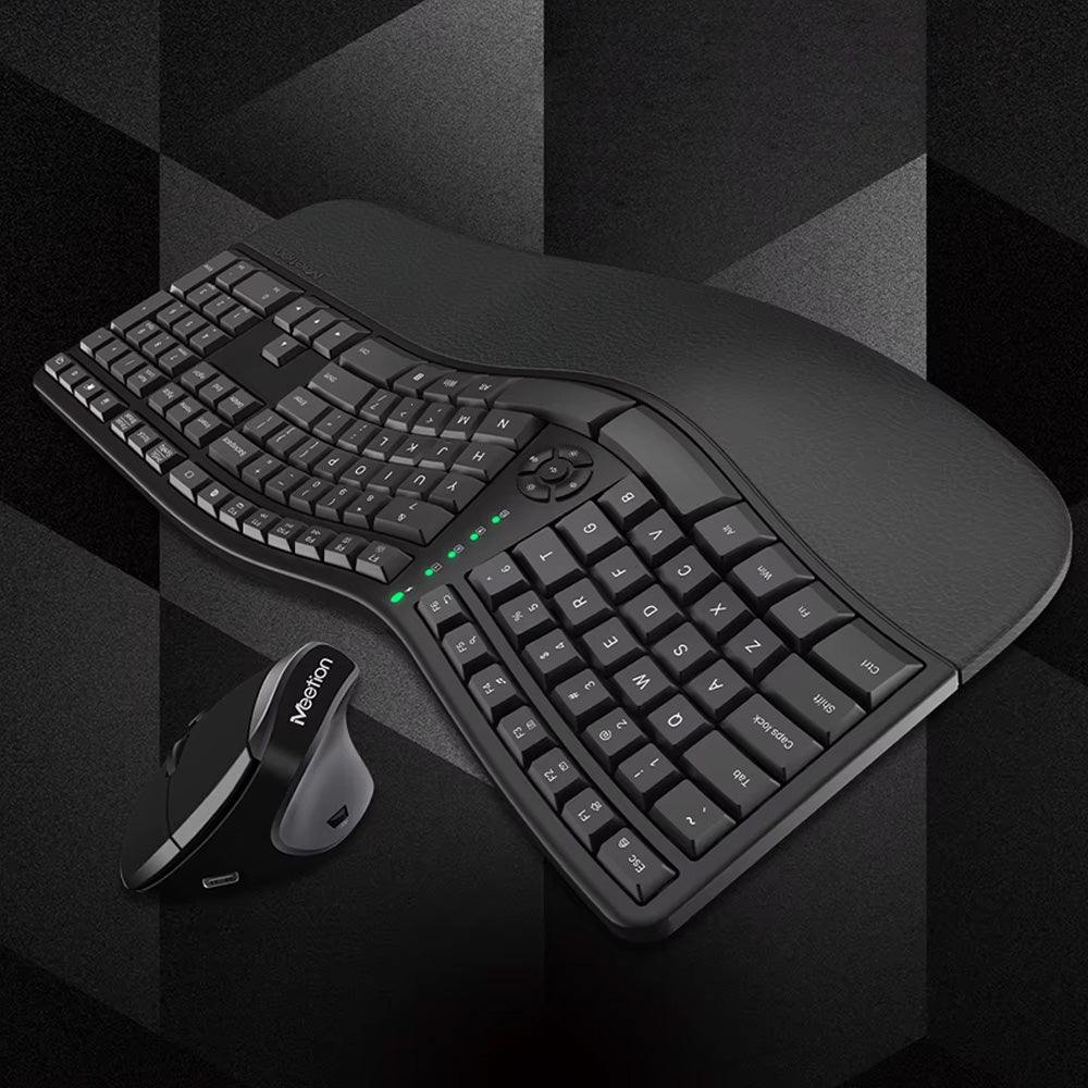 Meetion DirectorC Ergonomic Rechargeable Wireless Keyboard + Mouse Combo English & Arabic - Black