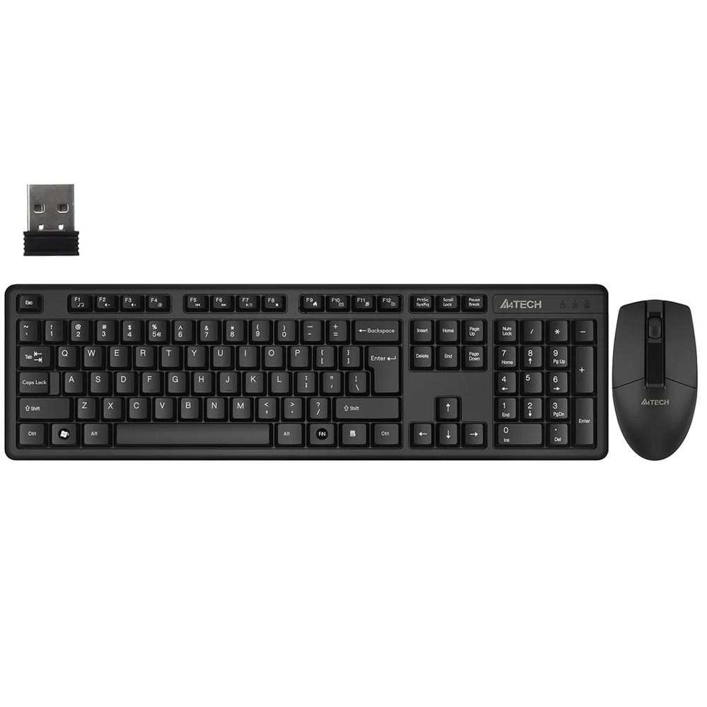 كيبورد + ماوس اي فور تيك لاسلكي كومبو إنجليزي وعربي 3330NS - أسود