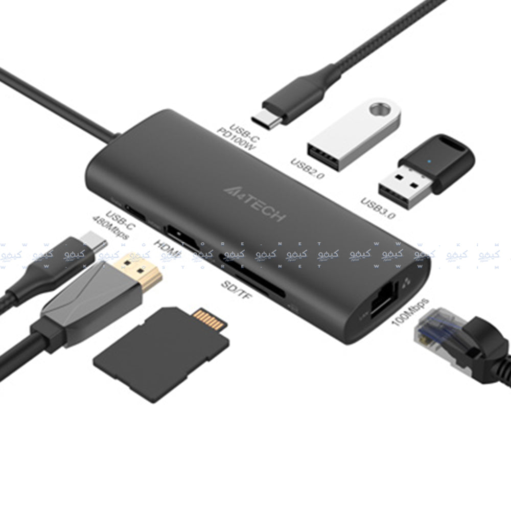 محول موزع تايب سي 8 في 1 ايه فور تيك DST-80C