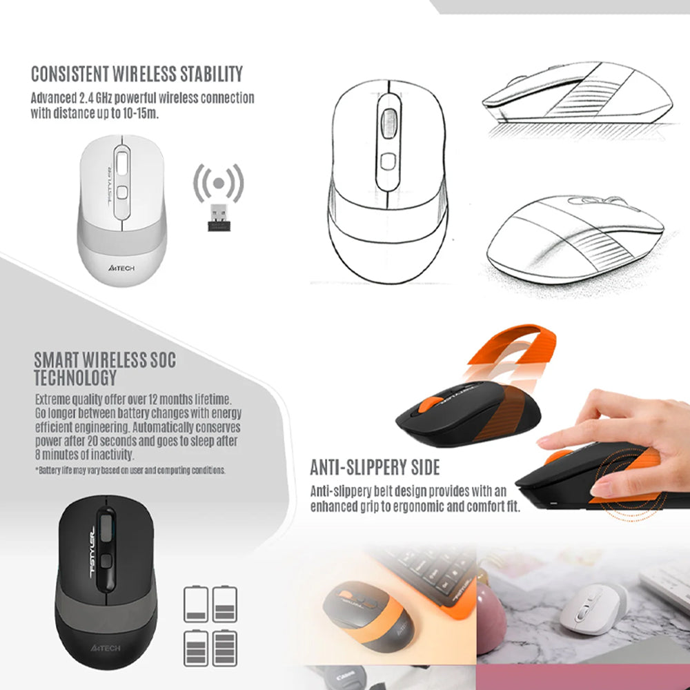 A4Tech FG10S Wireless Mouse 2000Dpi - Grey
