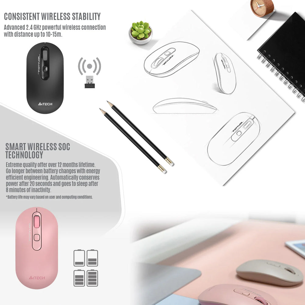 A4Tech FG20S Wireless Mouse 2000Dpi - Grey
