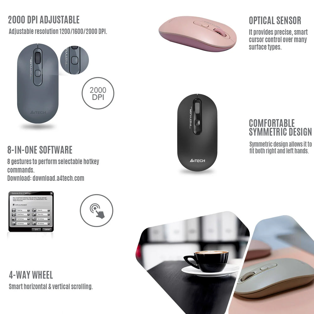 A4Tech FG20S Wireless Mouse 2000Dpi - Grey