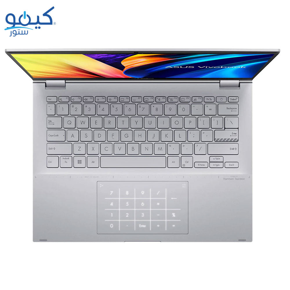 لاب توب اسوس VivoBook S 14 Flip TN3402YA-LZ007W (اي ام دي رايزن 7-7730U - رام 8 جيجابايت - هارد 512 جيجابايت M.2 NVMe - اي ام دي راديون جرافيكس- شاشة 14 بوصة 60 هرتز تاتش سكرين WUXGA IPS - قلم اسوس Stylus - ويندوز 11) - فضي