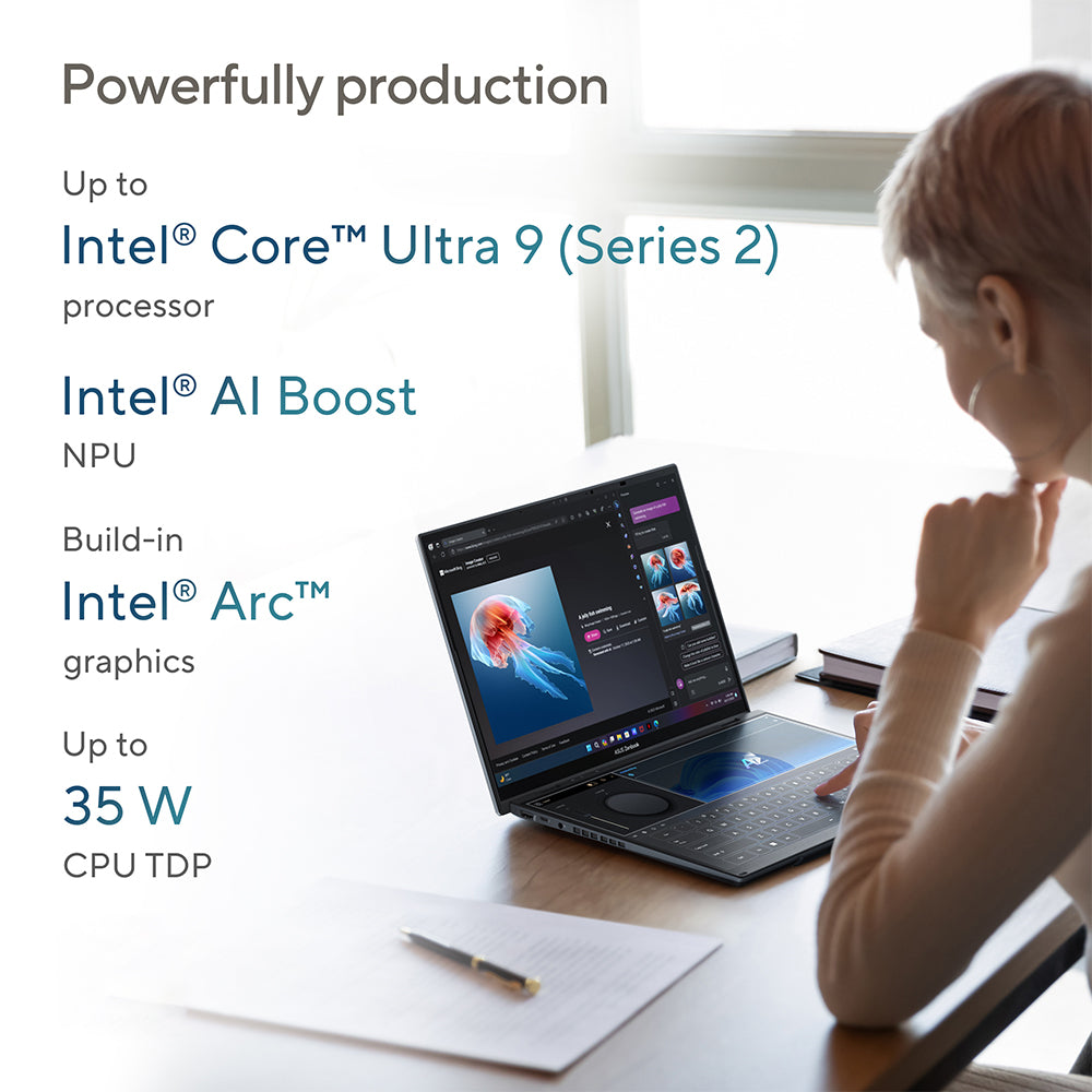 ASUS ZenBook DUO UX8406CA-OLED009WS Gaming Laptop (Intel Core Ultra 9 285H - 32GB Ram - M.2 NVMe 2TB - Intel Arc Graphics - 14.0 Inch 3K Touchscreen 120Hz - Stylus ASUS Pen - Laptop Sleeve - Win11) - Inkwell Gray