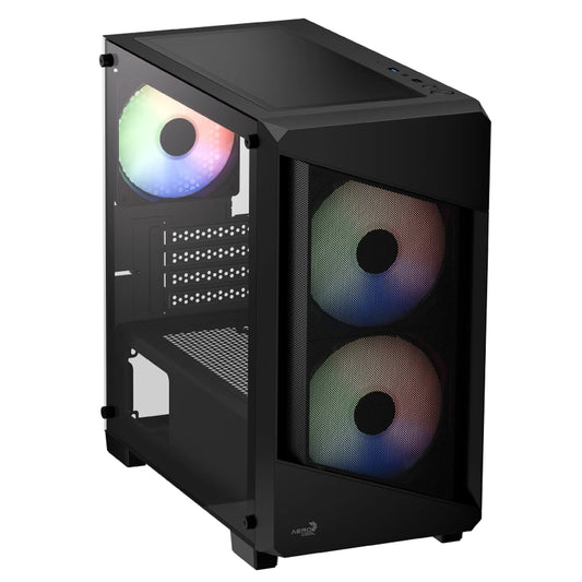 AeroCool B312F Flow ARGB Gaming Mini Tower Case + Lux 80 Plus Bronze Power Supply 550W - Black