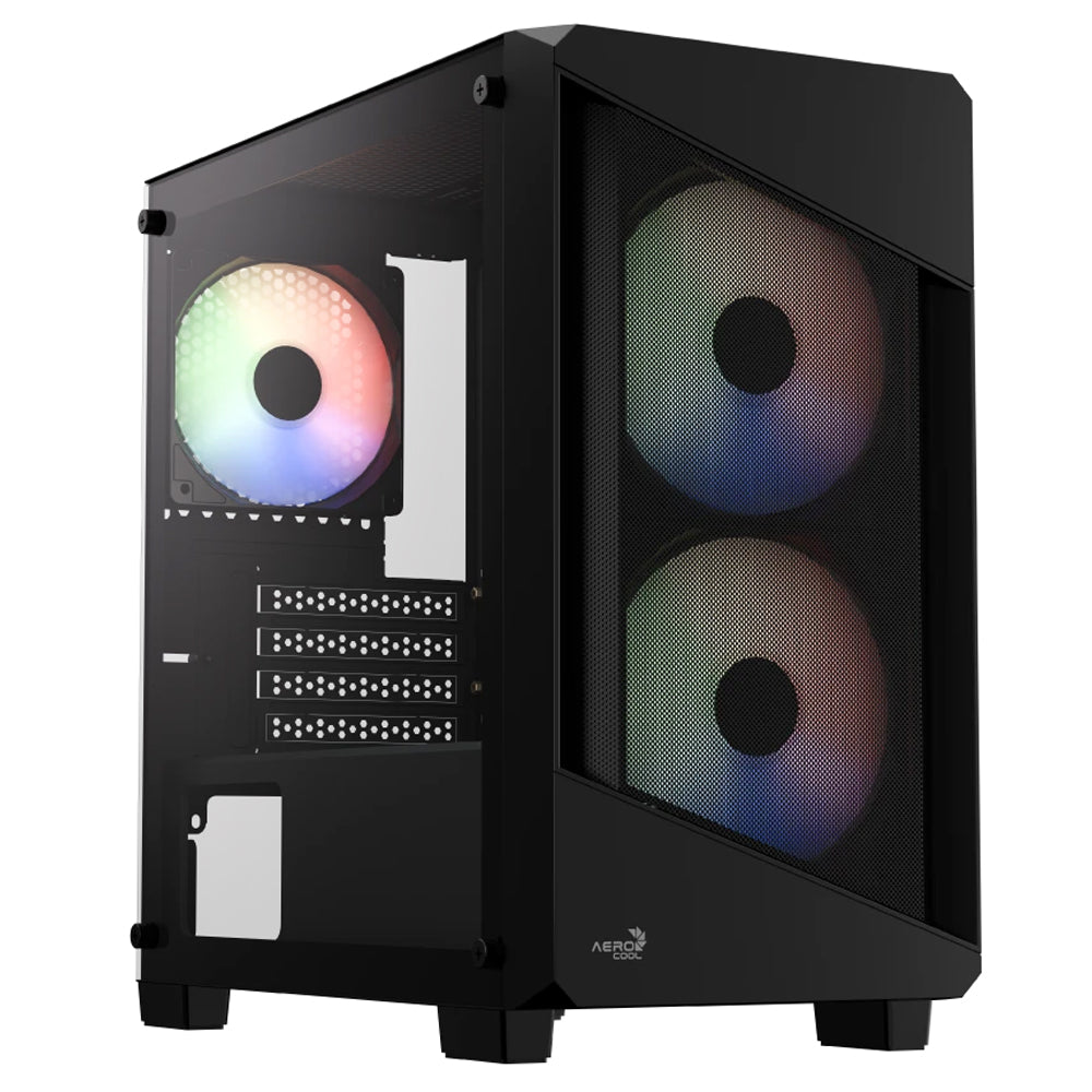 AeroCool B312F Flow ARGB Gaming Mini Tower Case + Lux 80 Plus Bronze Power Supply 550W - Black
