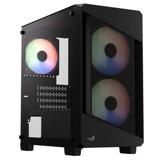 AeroCool B312F Flow ARGB Gaming Mini Tower Case + Lux 80 Plus Bronze Power Supply 550W - Black