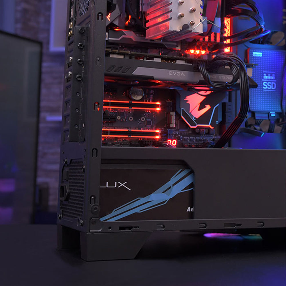 AeroCool B508A Flow ARGB Gaming Mid Tower Case + Lux 80 Plus Bronze Power Supply 650W - White