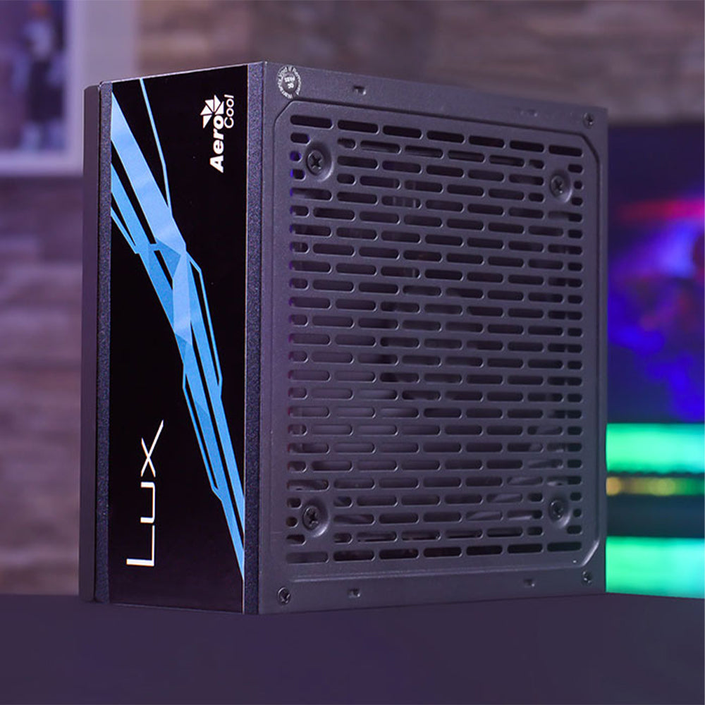 AeroCool B508A Flow ARGB Gaming Mid Tower Case + Lux 80 Plus Bronze Power Supply 650W - White