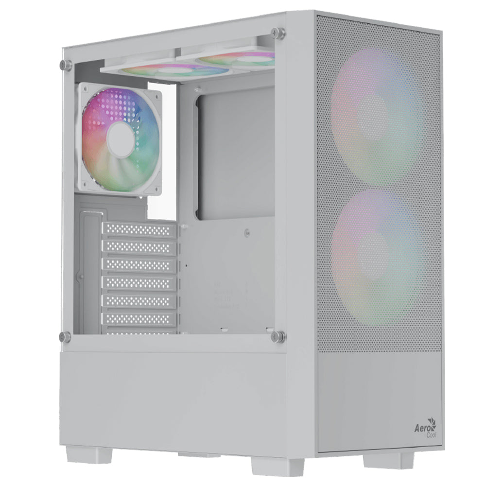 AeroCool B508A Flow ARGB Gaming Mid Tower Case + Lux 80 Plus Bronze Power Supply 650W - White
