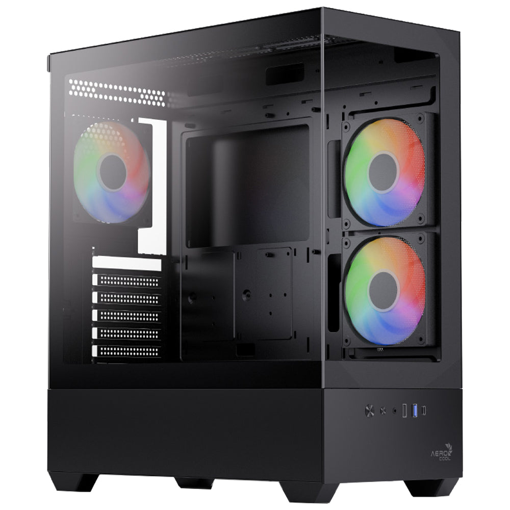 AeroCool P500D ARGB Gaming Mid Tower Case + Lux 80 Plus Bronze Power Supply 650W - Black