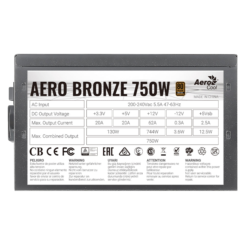 Aerocool Aero Bronze 750W 80 PLUS Bronze Certified Power Supply - Black