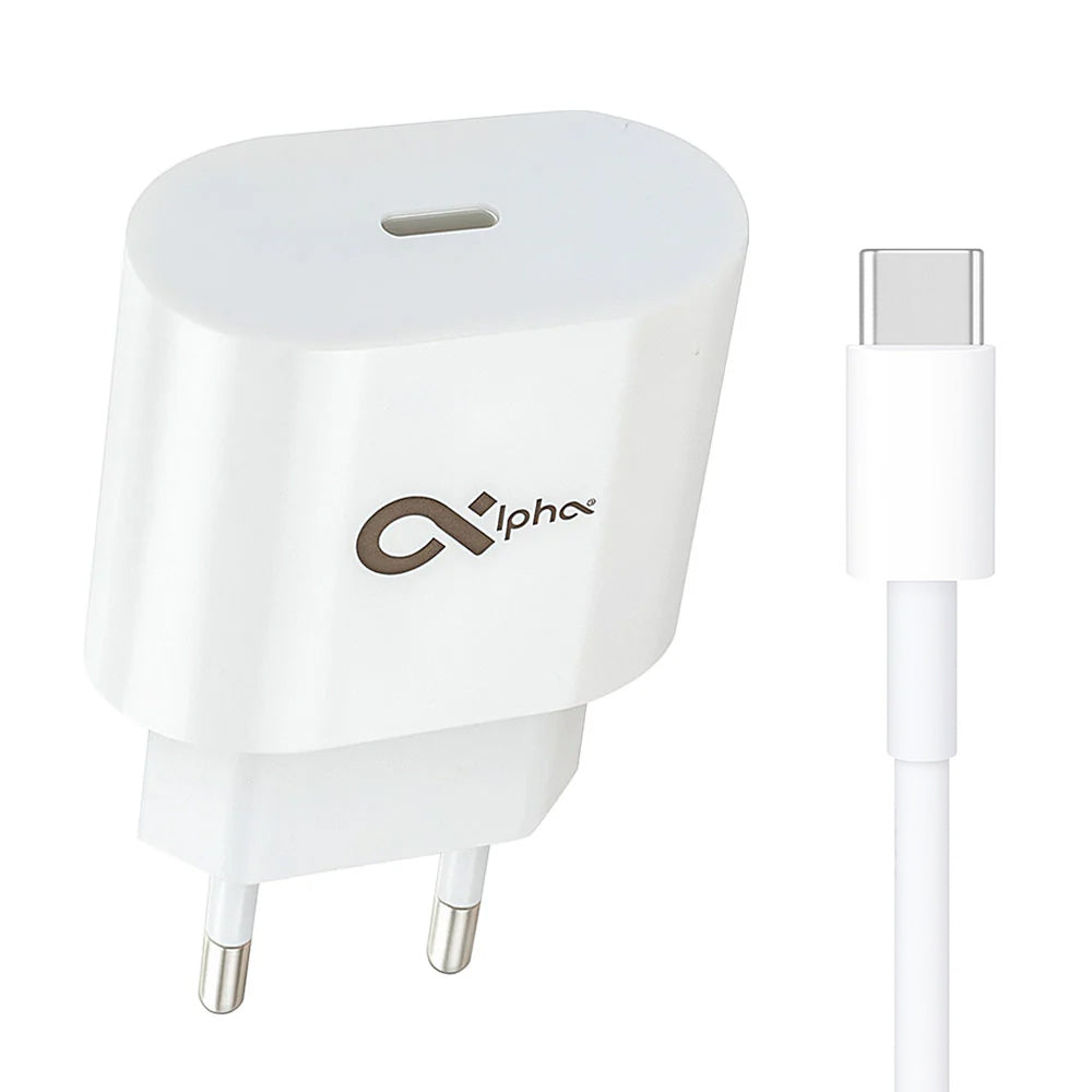 Alpha P20 Wall Charger Type-C + Type-C Cable 20W Fast Charging - White