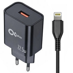 Alpha Super C22 Wall Charger Lightning Cable 22.5W Fast Charging - Black