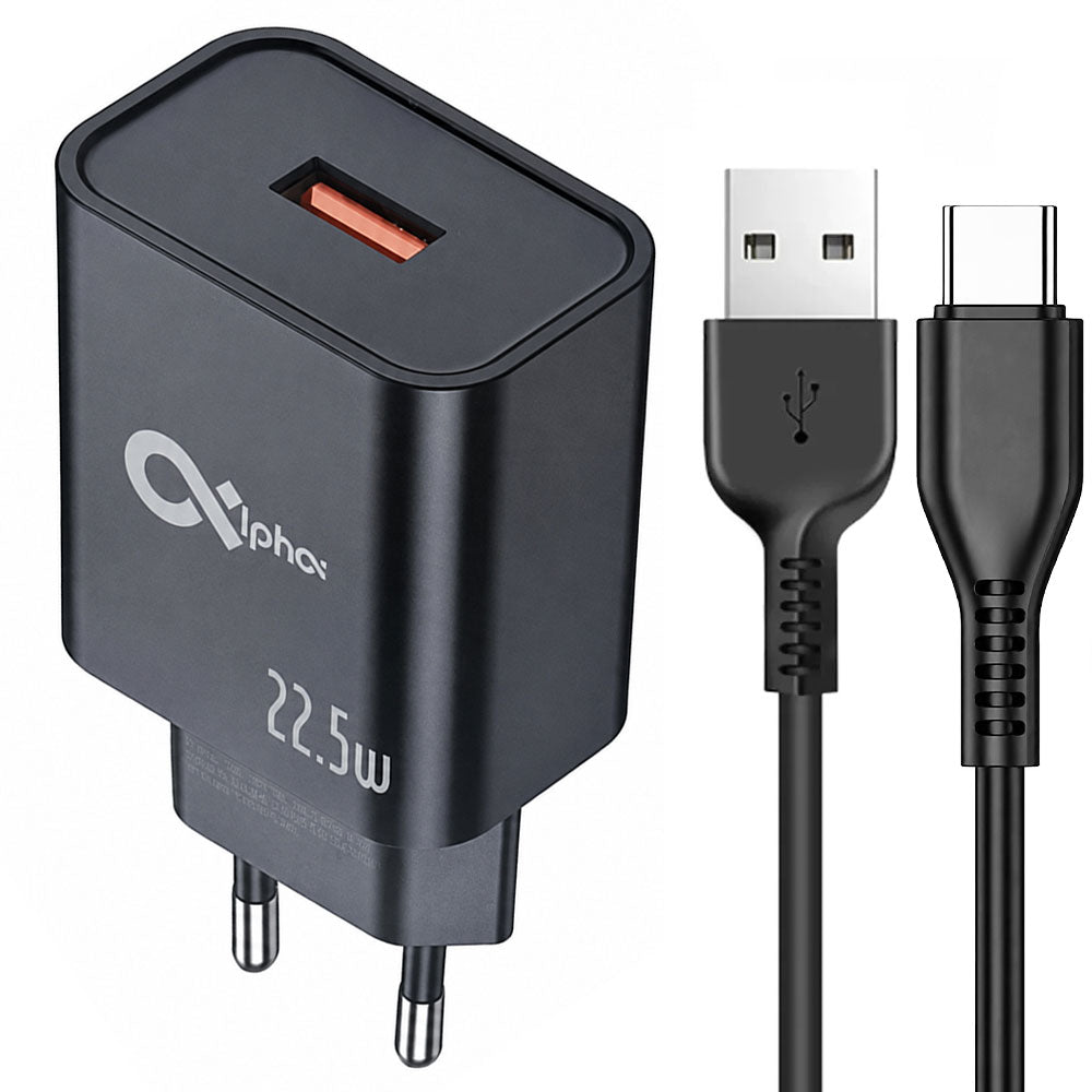 Alpha Super C22 Wall Charger Type-C Cable 22.5W Fast Charging - Black