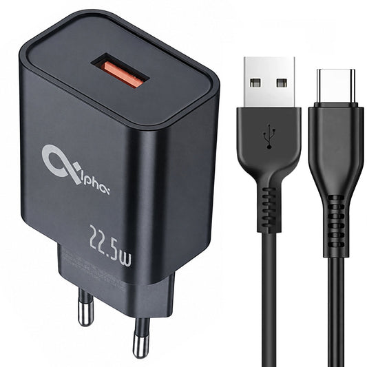 Alpha Super C22 Wall Charger Type-C Cable 22.5W Fast Charging - Black
