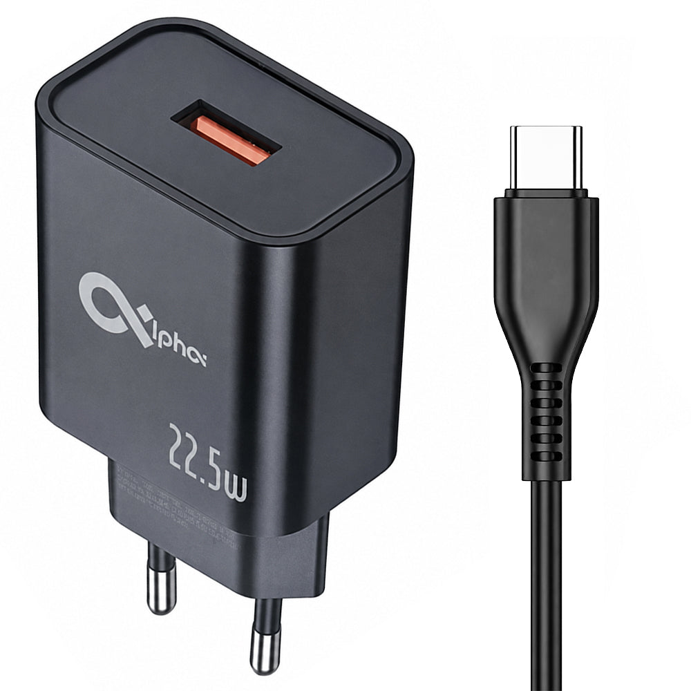 Alpha Super C22 Wall Charger Type-C Cable 22.5W Fast Charging - Black