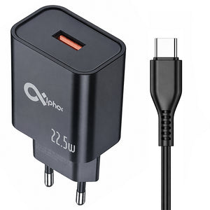 Alpha Super C22 Wall Charger Type-C Cable 22.5W Fast Charging - Black