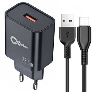 Alpha Super C22 Wall Charger Type-C Cable 22.5W Fast Charging - Black