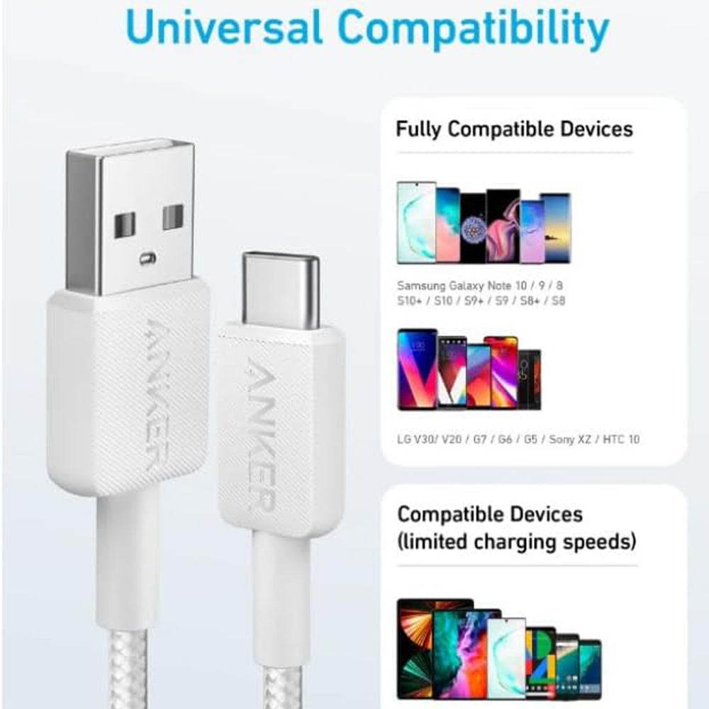 كابل شاحن موبايل انكر يو اس بي إلى تايب سي بقوة 15 وات شحن سريع 0.9 متر 322 