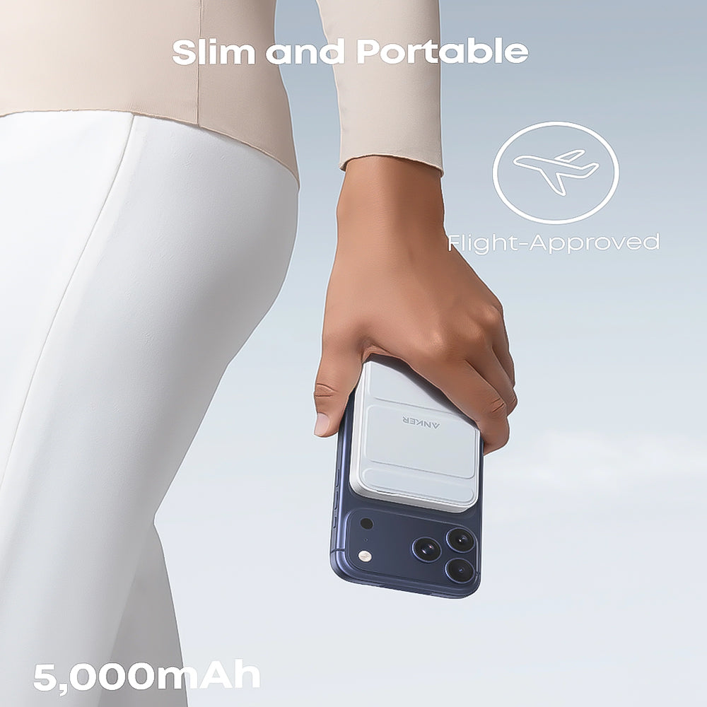 باور بانك انكر MagGo لاسلكي مغناطيسي بمنفذ تايب سي 12 وات 5000 مللي أمبير شحن سريع 622 A1614H23 - ابيض