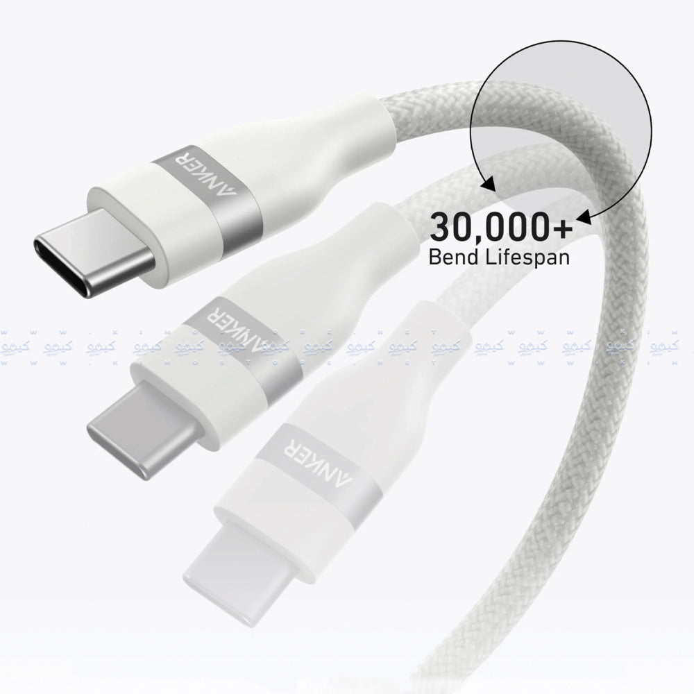 كابل شاحن موبايل انكر PD تايب سي إلى تايب سي بقوة 240 وات شحن سريع 1.8 متر A82E2H22 - أبيض