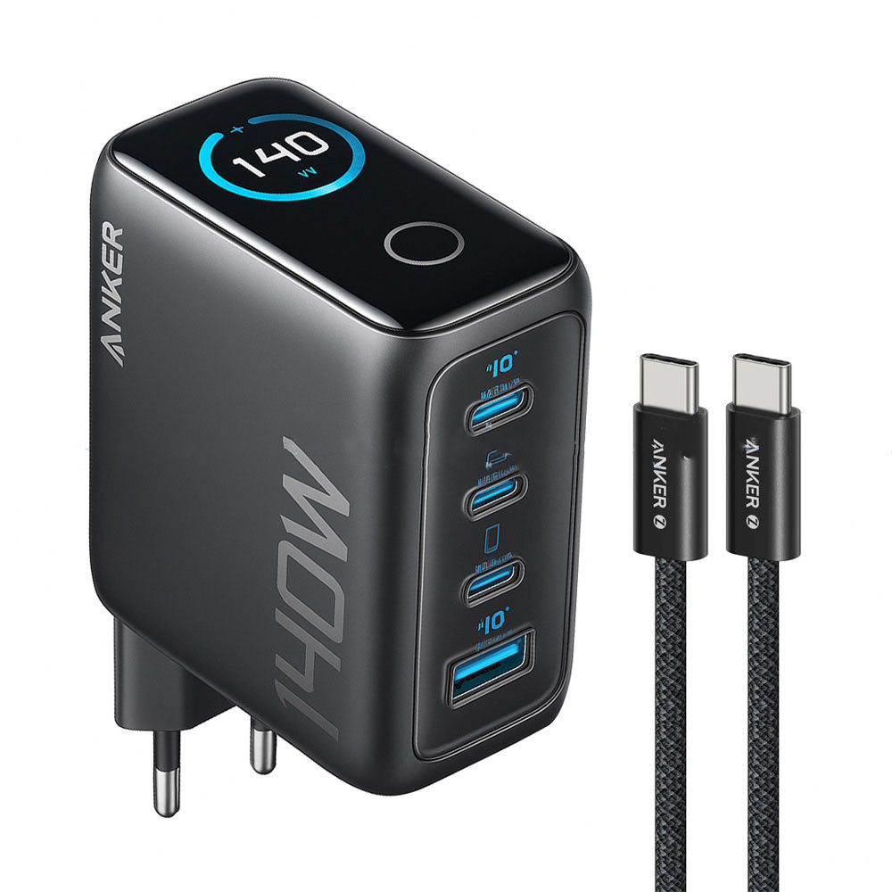 Anker B2697GZ1 Wall Charger 3x PD Type-C + USB + Type-C Cable 140W Fast Charging - Dark Gray