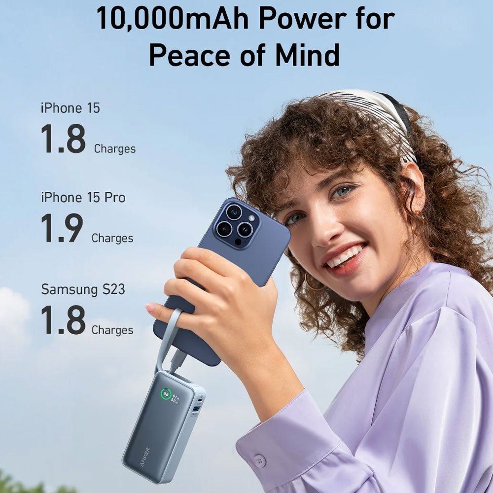Anker Nano A1259H21 Power Bank USB + Type-C 30W 10000mAh Built-In Type-C Cable - Shell White