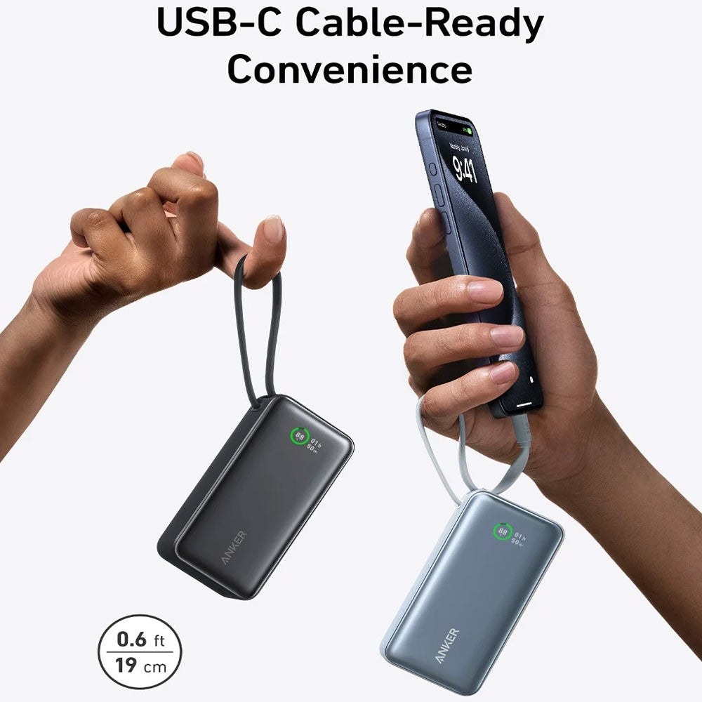 Anker Nano A1259H21 Power Bank USB + Type-C 30W 10000mAh Built-In Type-C Cable - Shell White