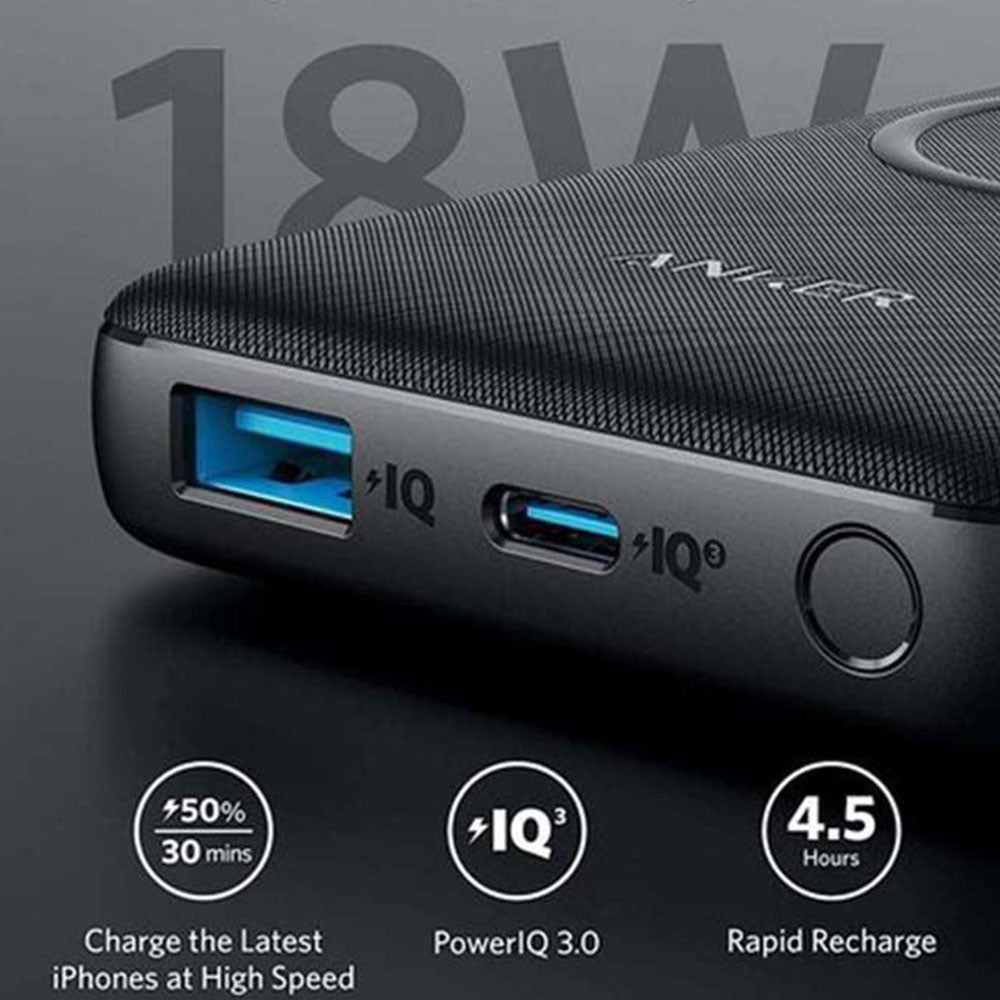 باور بانك انكر لاسلكي مغناطيسي بمنفذ يو اس بي + PD تايب سي 18 وات 10000 مللي أمبير شحن سريع PowerCore III Sense
