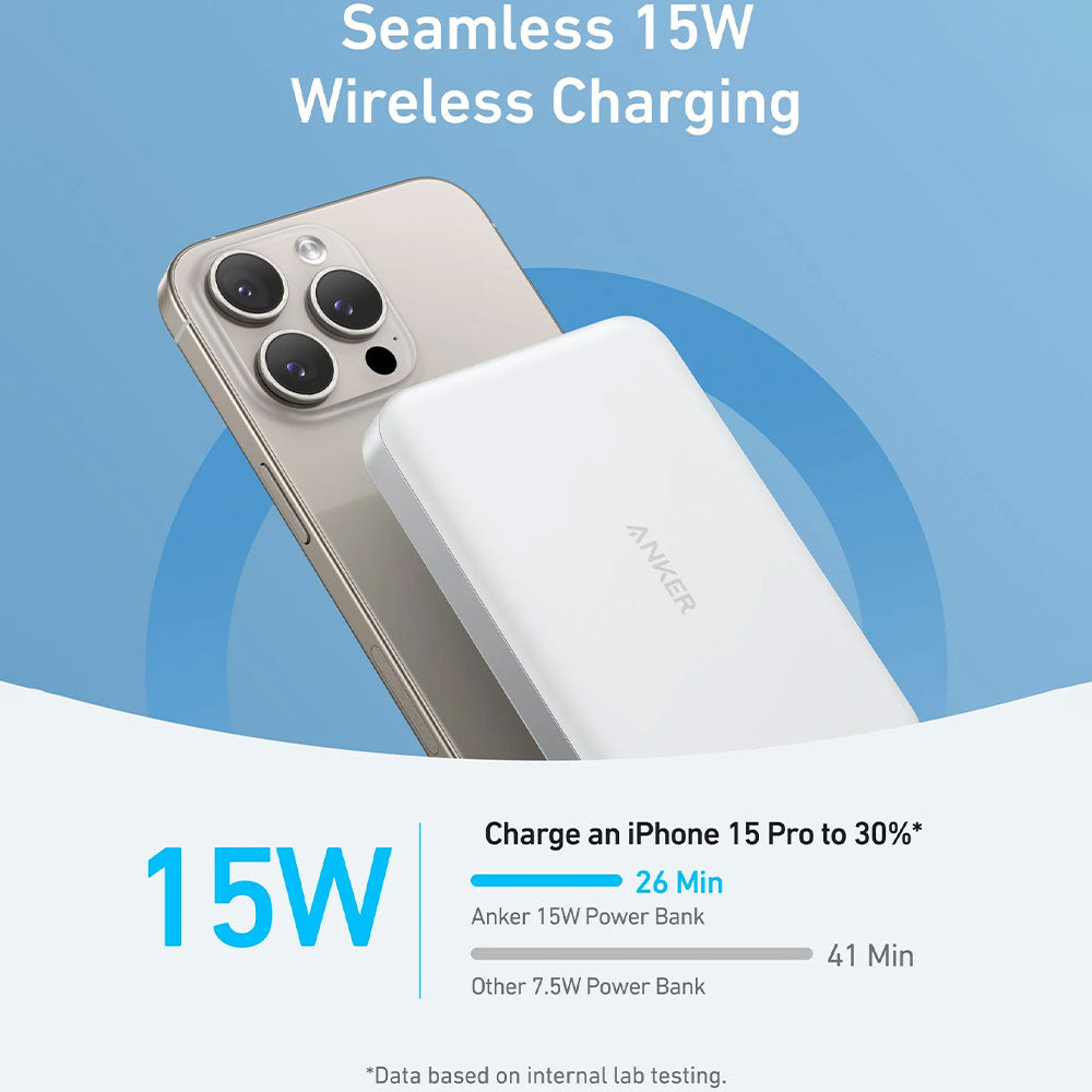 Anker Ultra Slim 10K MagGo Magnetic Wireless Power Bank Type-C 30W Fast Charging 10000mAh - White