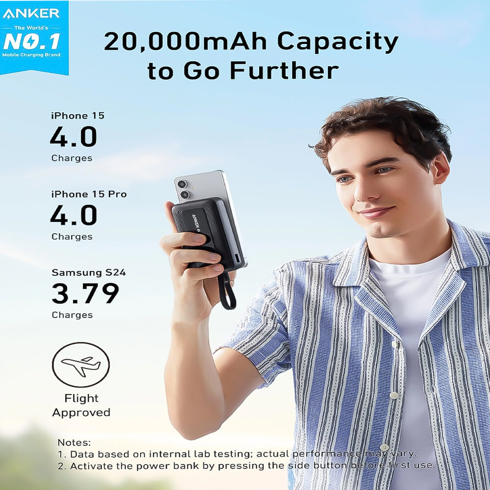 باور بانك انكر بمنفذ يو اس بي + منفذ تايب سي 30 وات 10000 مللي أمبير شحن سريع كابل تايب سي مدمج 