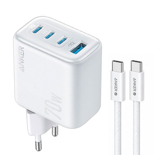 Anker Zolo B121CL21 Wall Charger 3x Type-C + USB + Type-C Cable 70W Fast Charging - White