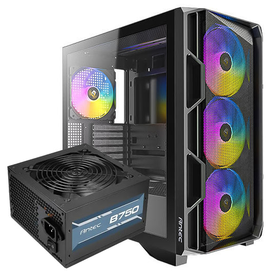 Antec AX1000 Lite ARGB Gaming Mid Tower Case + Atom B750 80 Plus Bronze Power Supply 750W