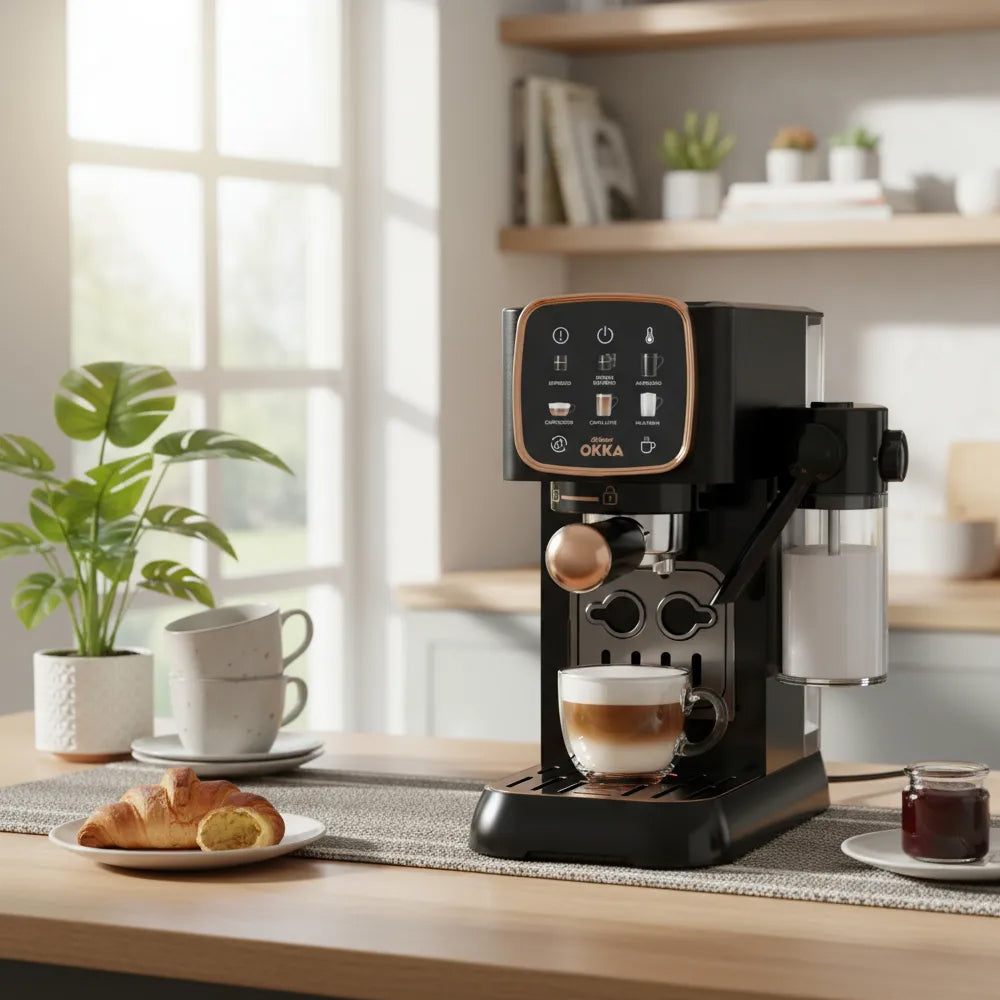 ماكينة قهوة الإسبريسو أرزوم أوكا سيمي اوتوماتيك 1628 وات Solo M OK0032-04 - أسود نحاسي