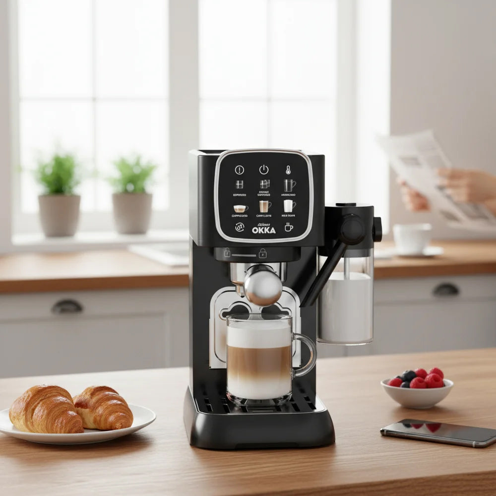 Arzum OKKA Solo M Semi Automatic Espresso Coffee Maker OK0032-05 1628W - Black Chrome