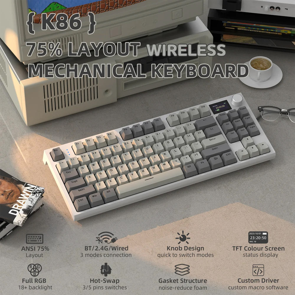 Attack Shark K86 Blue Whale Switch Triple Mode Rechargeable Bluetooth Wireless & Wired RGB Gaming Keyboard English & Arabic