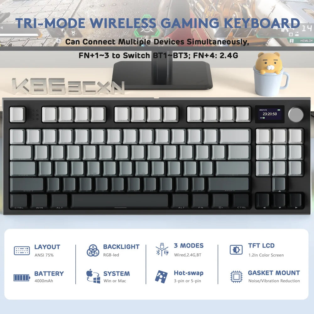 Attack Shark K86 Blue Whale Switch Triple Mode Rechargeable Bluetooth Wireless & Wired RGB Gaming Keyboard English & Arabic